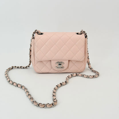Chanel Light Pink Quilted Caviar Mini Square Flap
