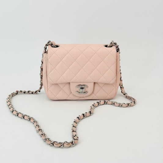 Chanel Light Pink Quilted Caviar Mini Square Flap