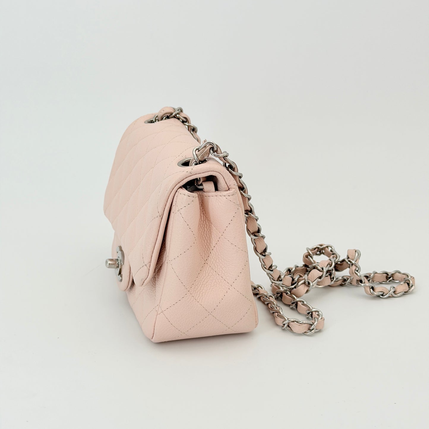 Chanel Light Pink Quilted Caviar Mini Square Flap