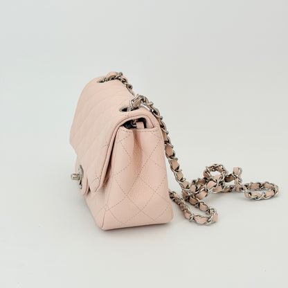 Chanel Light Pink Quilted Caviar Mini Square Flap