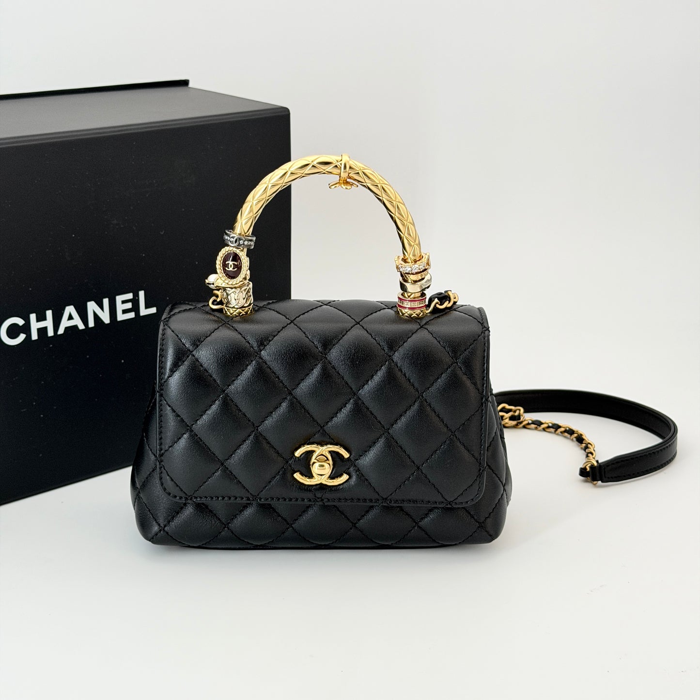 Chanel Quilted Coco Crush Handle Badge Mini Coco Handle Bag