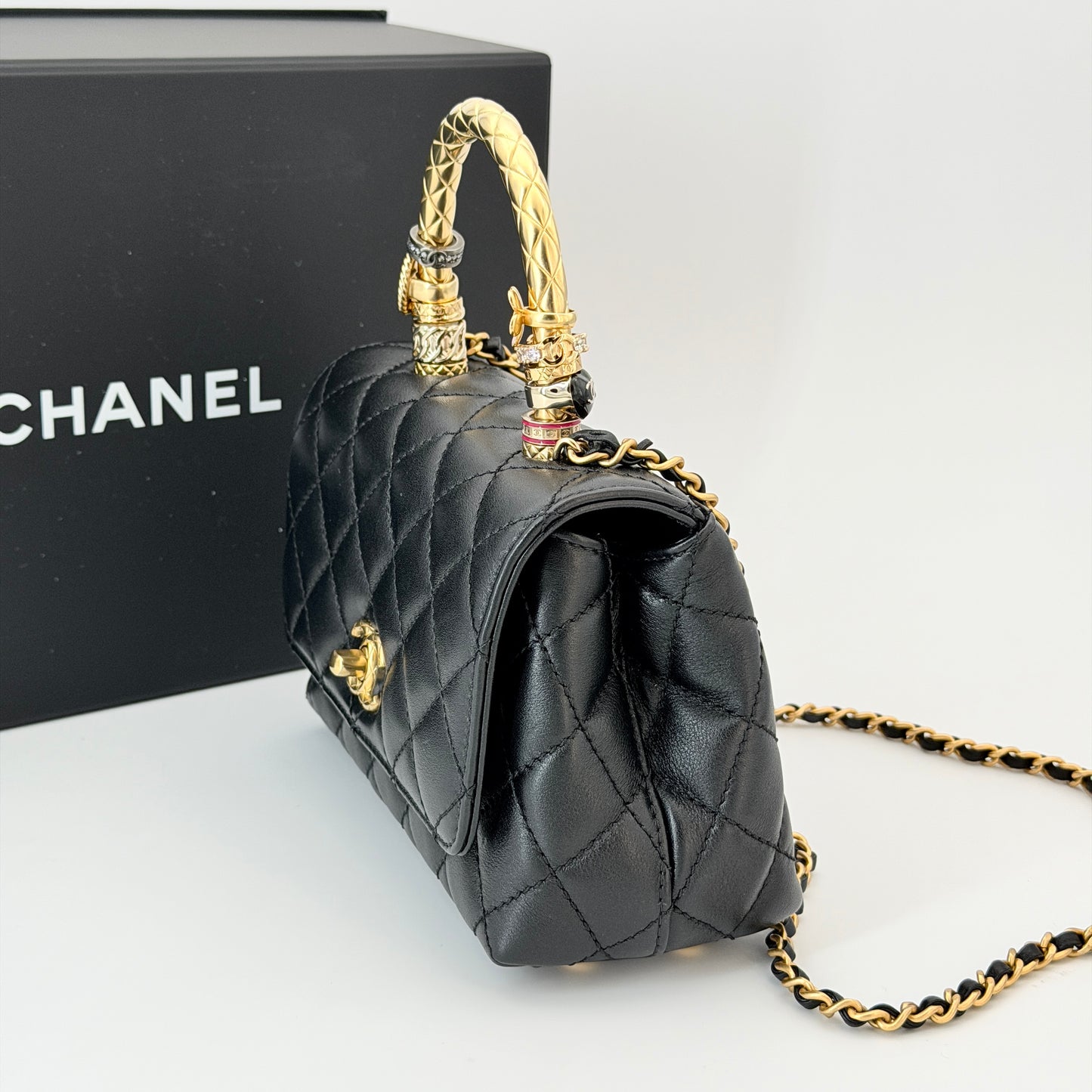 Chanel Quilted Coco Crush Handle Badge Mini Coco Handle Bag