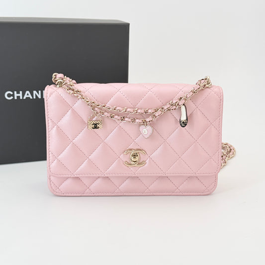 Chanel Pink Lambskin Wallet On Chain