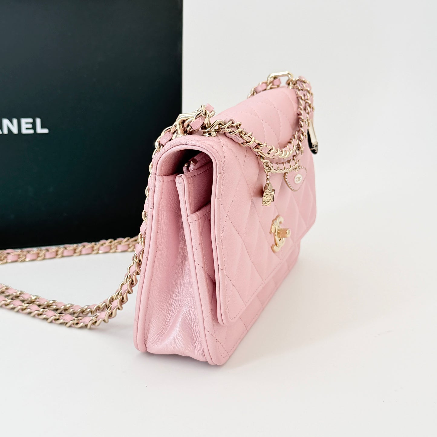 Chanel Pink Lambskin Wallet On Chain