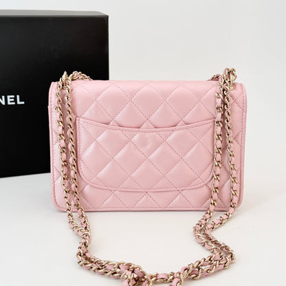 Chanel Pink Lambskin Wallet On Chain