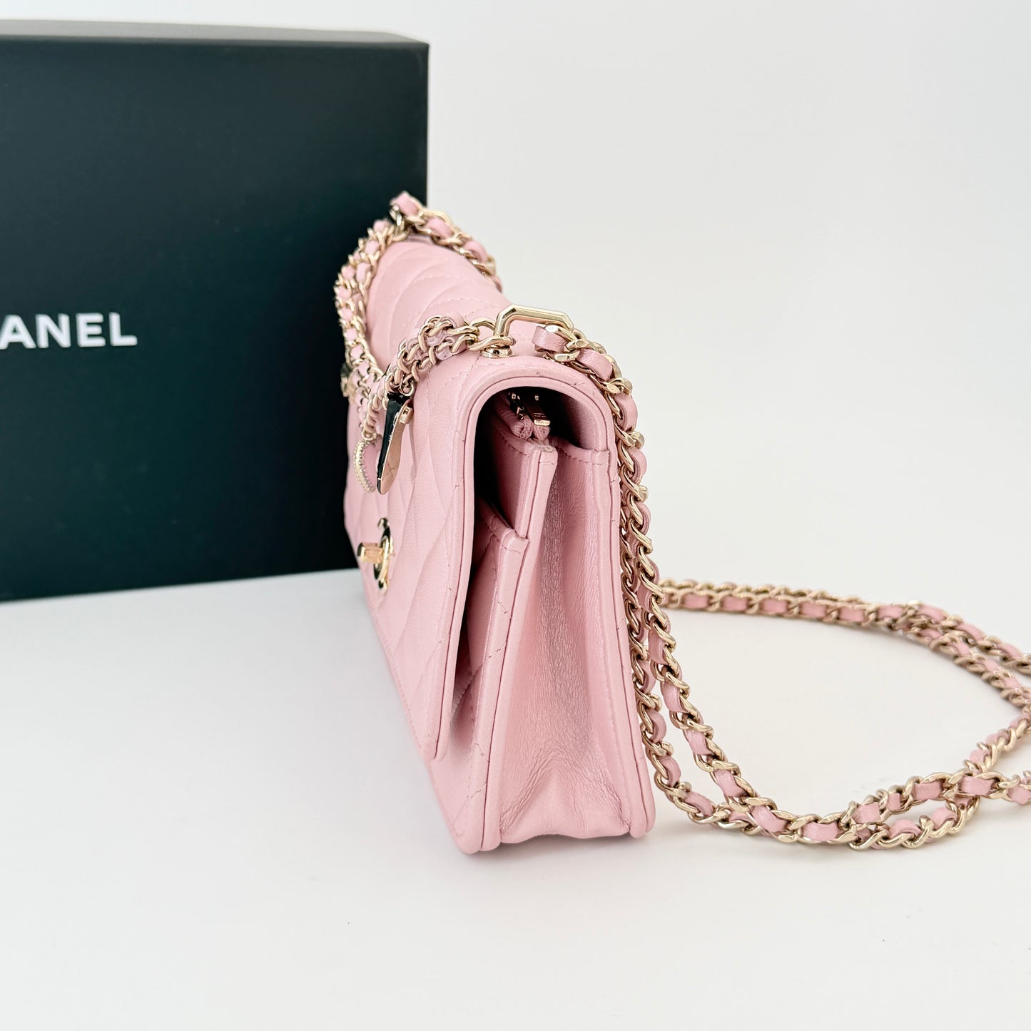 Chanel Pink Lambskin Wallet On Chain