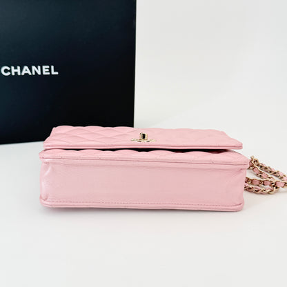 Chanel Pink Lambskin Wallet On Chain
