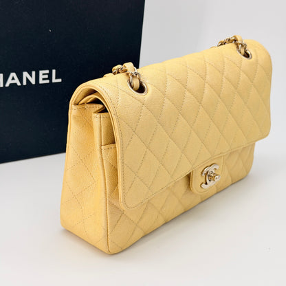 Chanel Iridescent Caviar Quilted Medium Double Flap Yellow