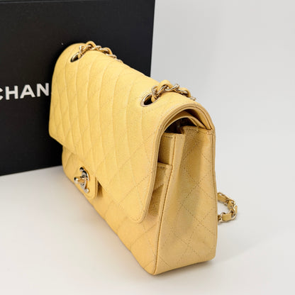 Chanel Iridescent Caviar Quilted Medium Double Flap Yellow