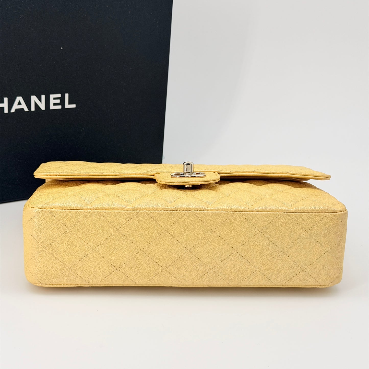 Chanel Iridescent Caviar Quilted Medium Double Flap Yellow