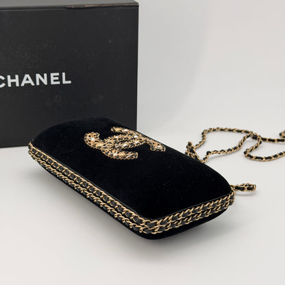 Chanel Black Velour CC Chain Around Evening Clutch – Gold