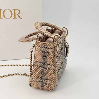 Christian Dior Leather Lady Dior Mini - Metallic Handle Bag