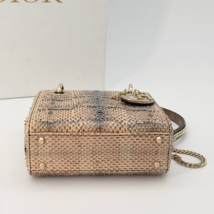 Christian Dior Leather Lady Dior Mini - Metallic Handle Bag