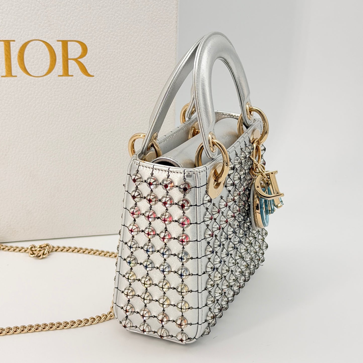 Christian Dior Mini Silver Lady Dior bag