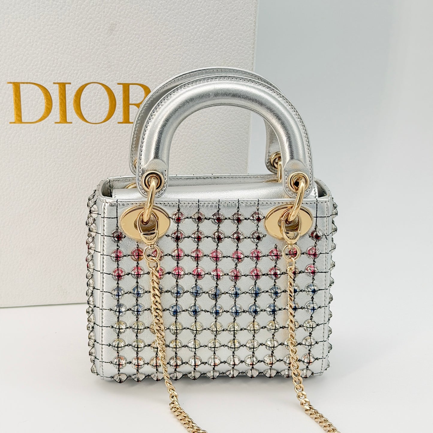 Christian Dior Mini Silver Lady Dior bag