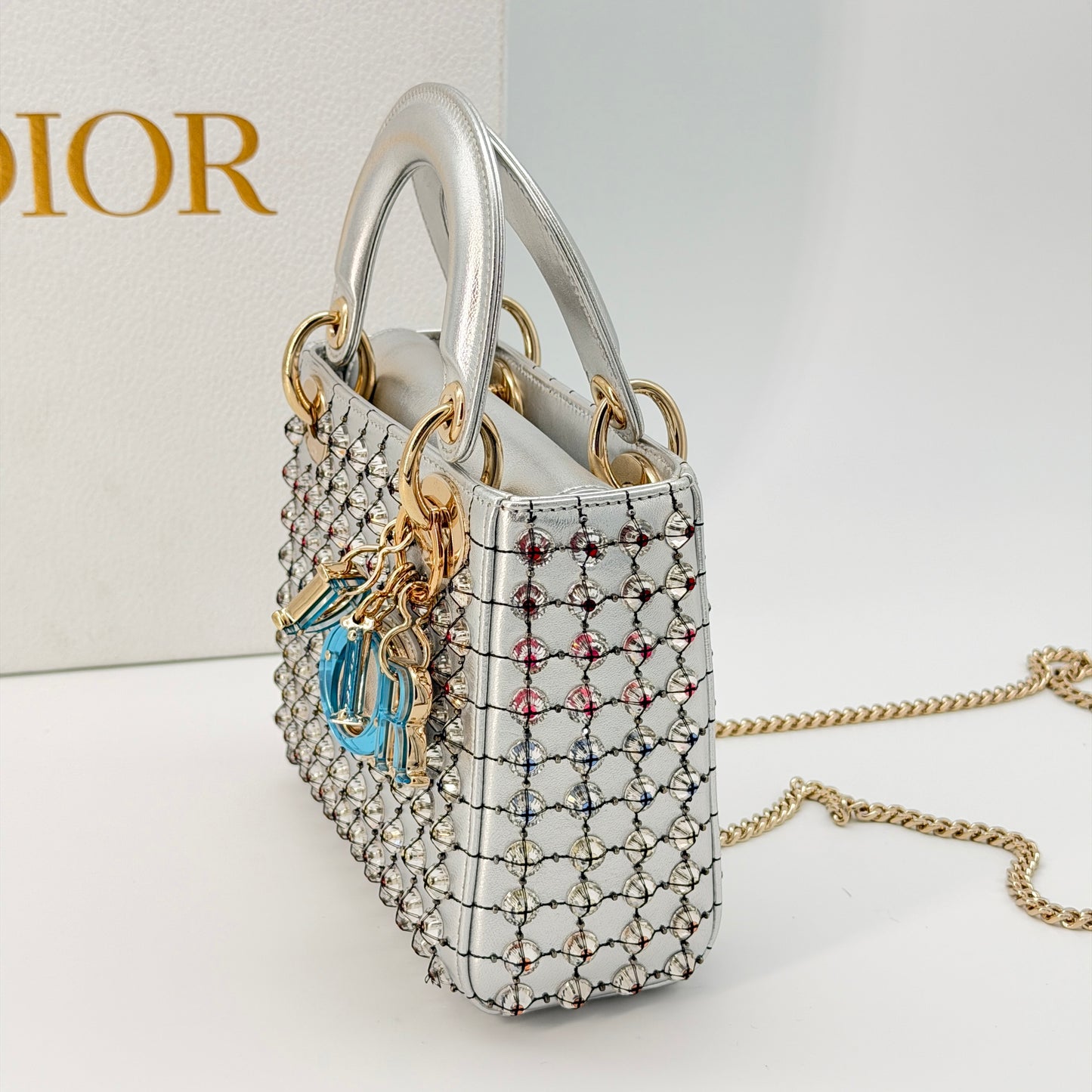 Christian Dior Mini Silver Lady Dior bag