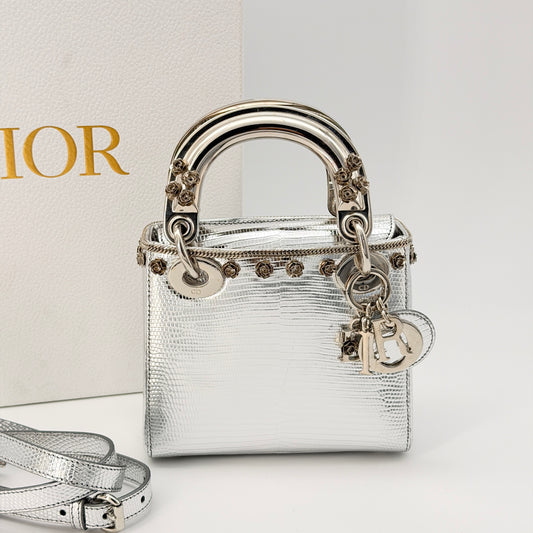 Christian Dior Mini Leather Lady Dior Bag - Silver Handle Bag