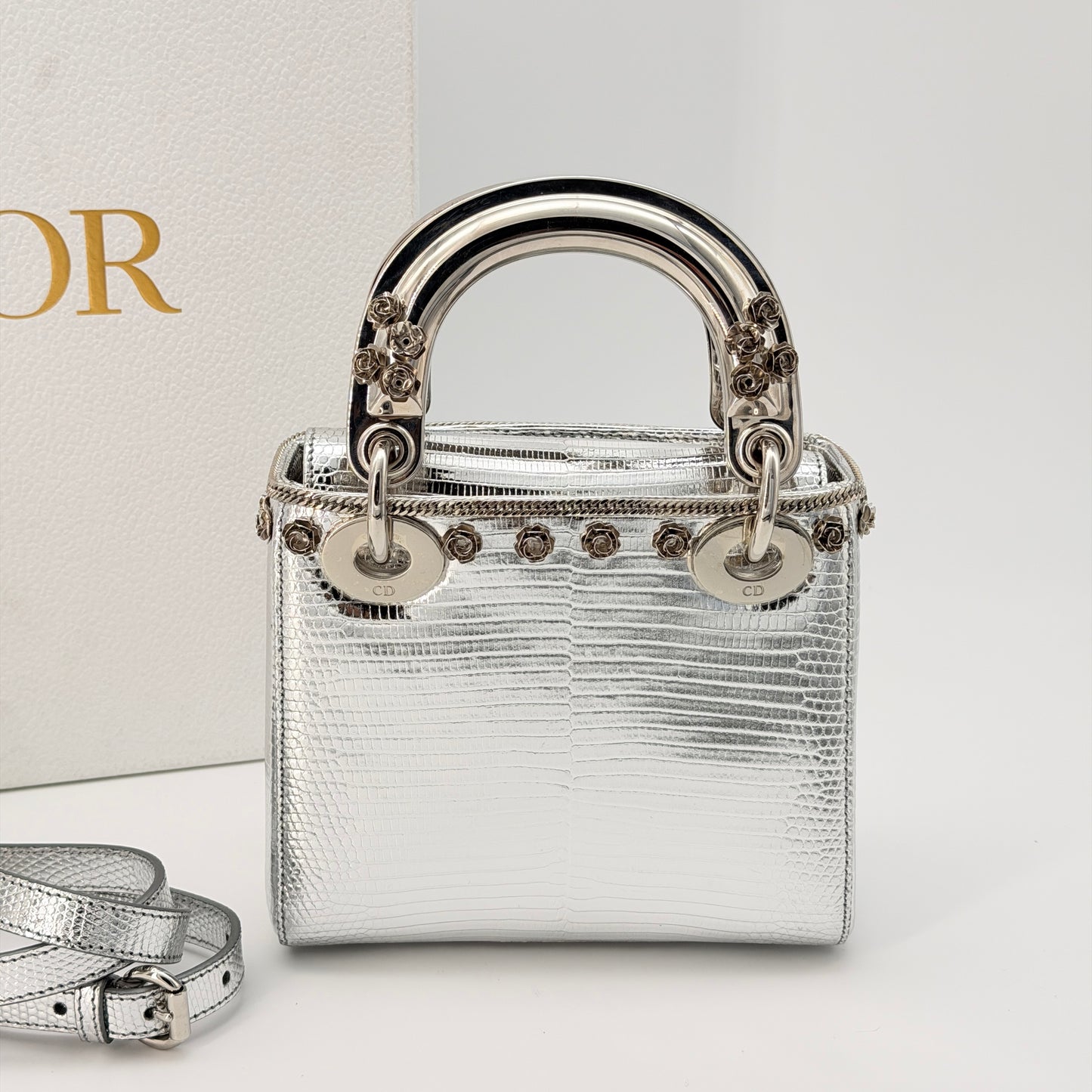 Christian Dior Mini Leather Lady Dior Bag - Silver Handle Bag