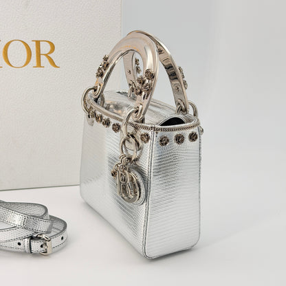 Christian Dior Mini Leather Lady Dior Bag - Silver Handle Bag
