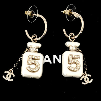 CHANEL gold-tone 22S NO 5 PERFUME Dangle Earrings