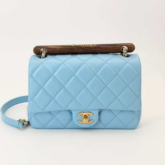 Chanel Lambskin Quilted Small Wenge Wood Flap Light Blue