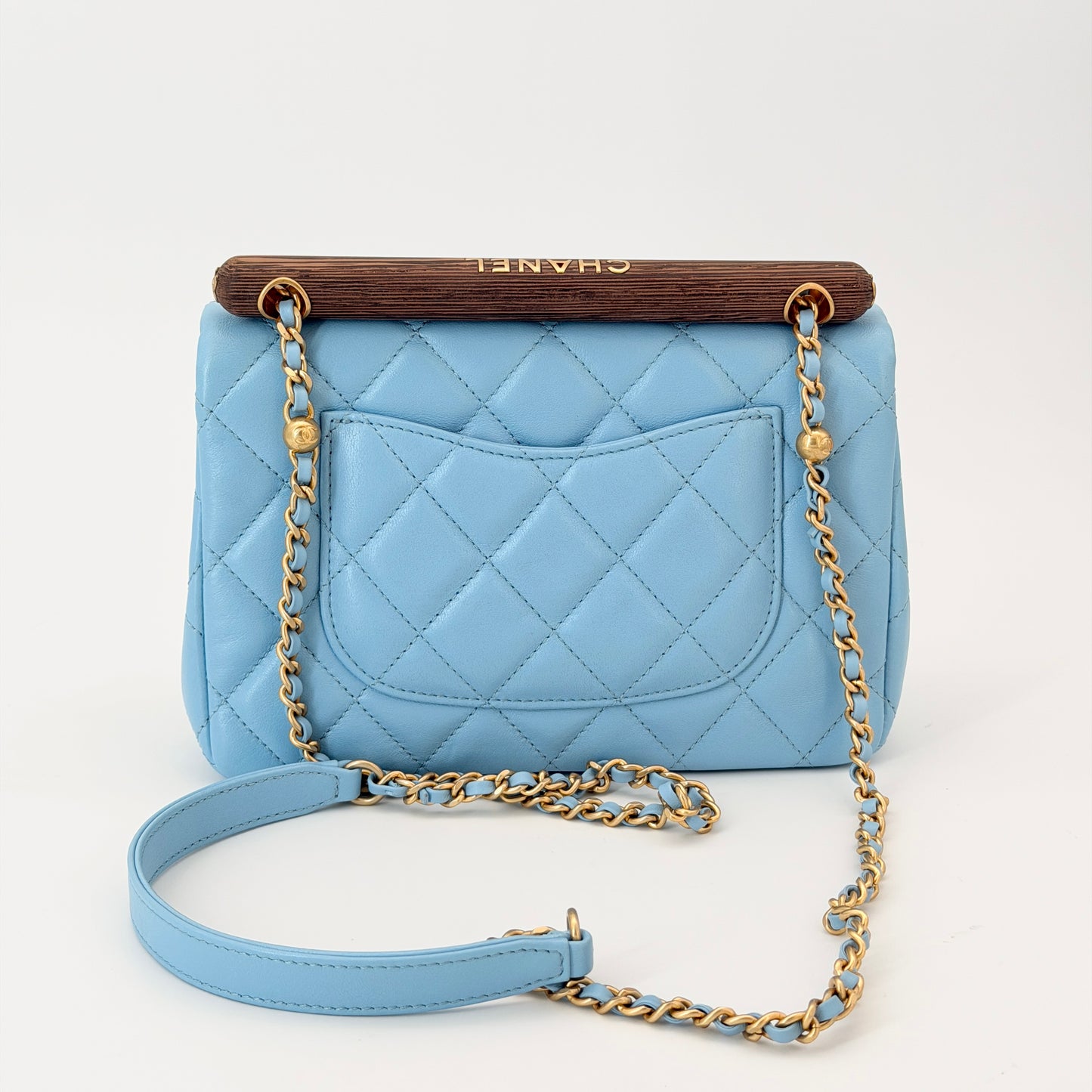 Chanel Lambskin Quilted Small Wenge Wood Flap Light Blue