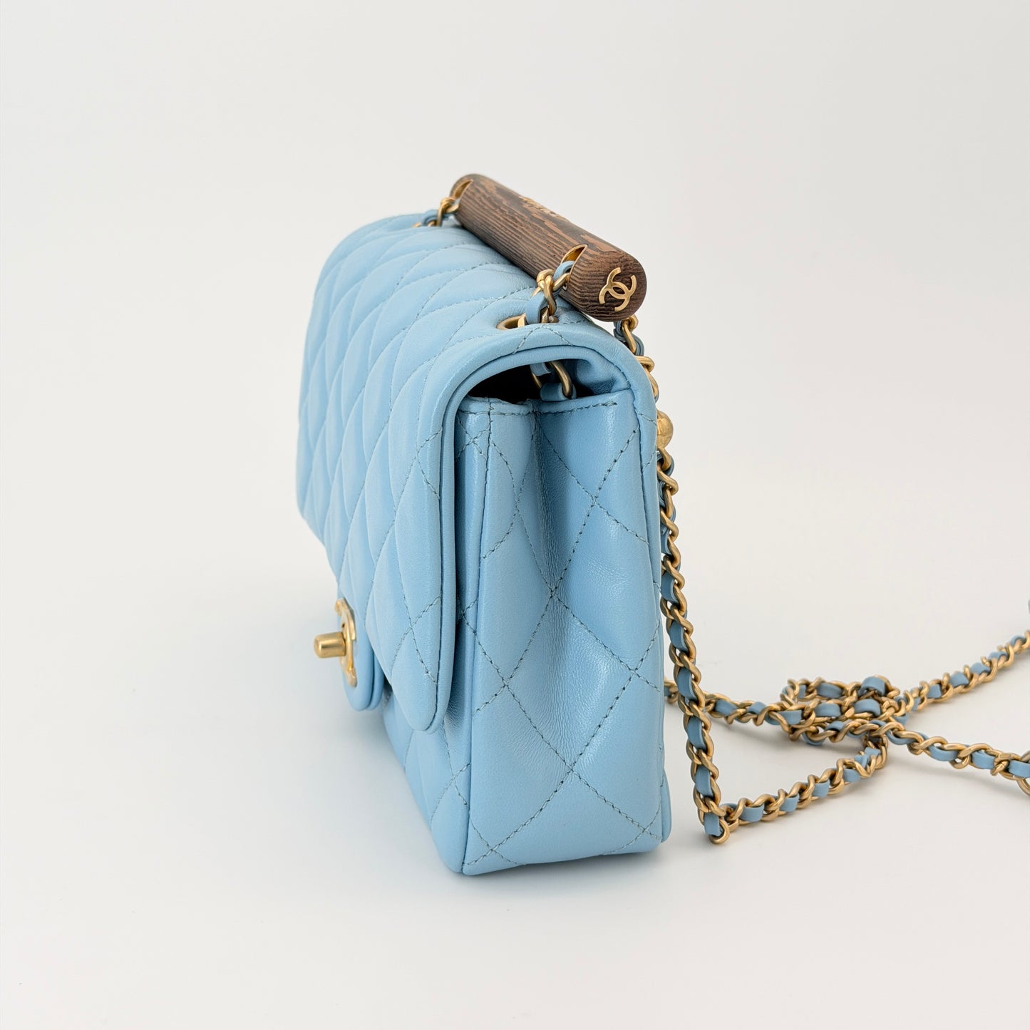 Chanel Lambskin Quilted Small Wenge Wood Flap Light Blue