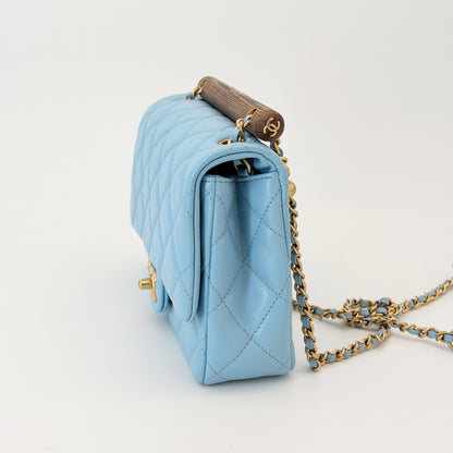 Chanel Lambskin Quilted Small Wenge Wood Flap Light Blue