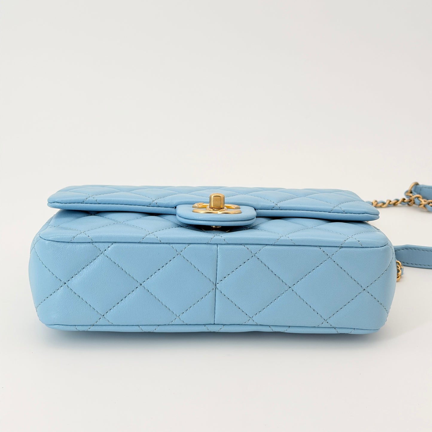 Chanel Lambskin Quilted Small Wenge Wood Flap Light Blue