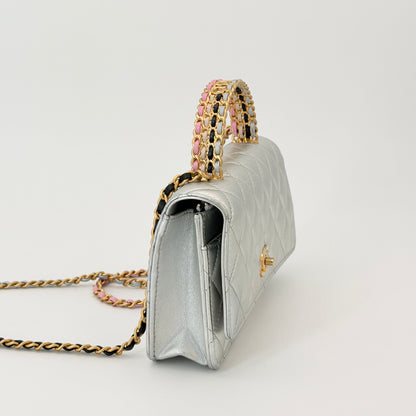 Chanel Silver Flap Top Handle Crossbody Bag