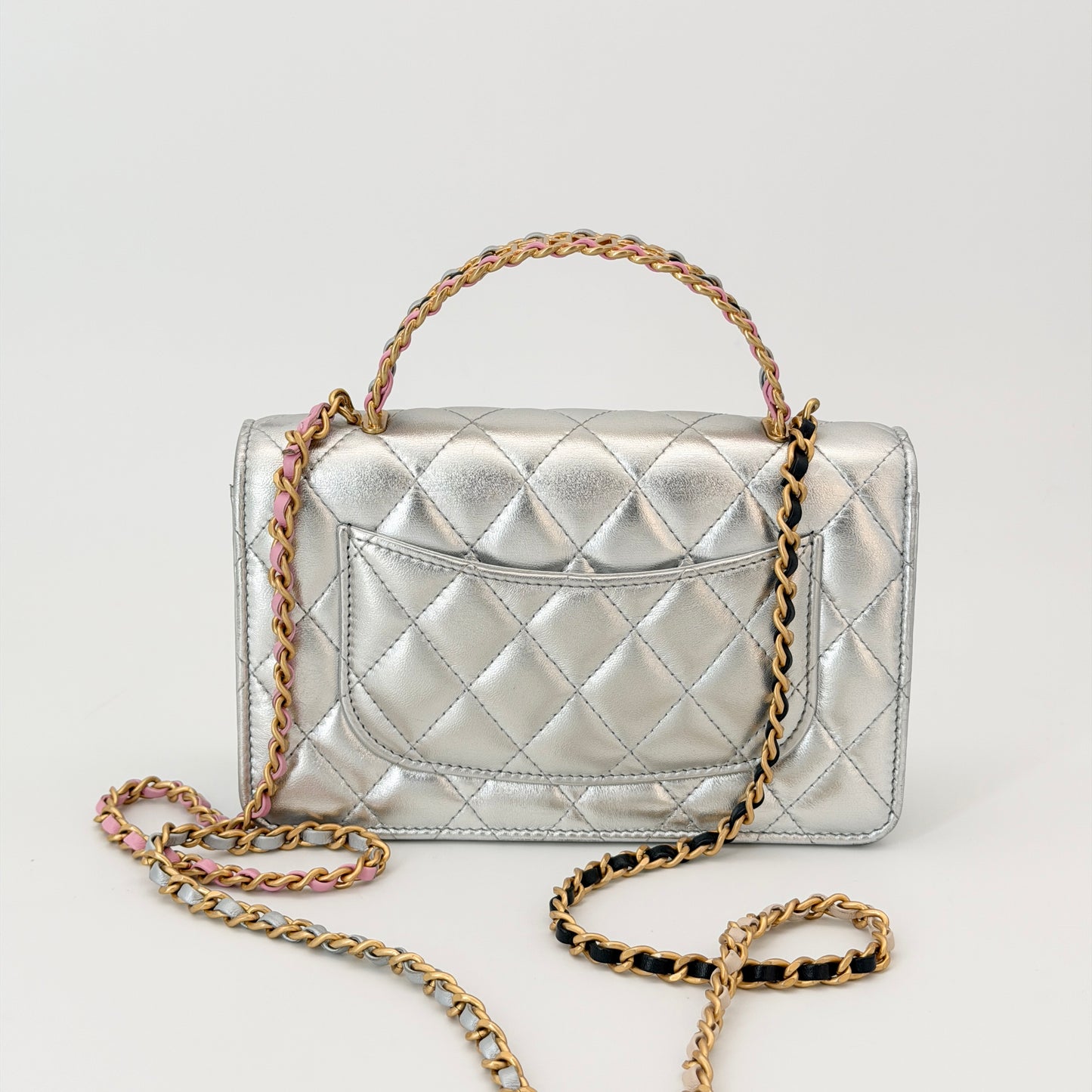 Chanel Silver Flap Top Handle Crossbody Bag