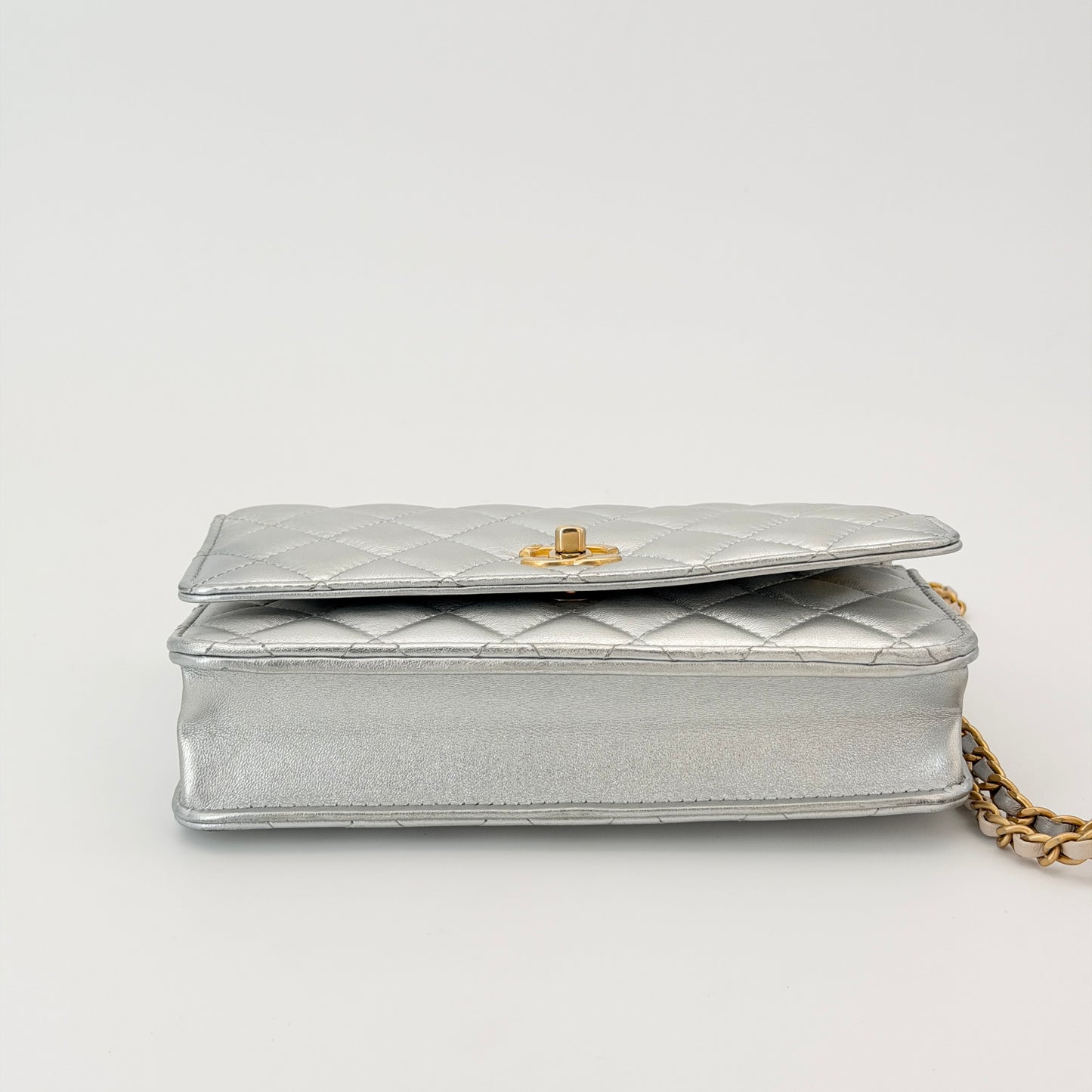 Chanel Silver Flap Top Handle Crossbody Bag