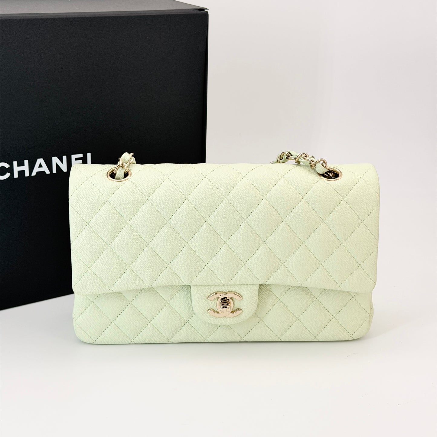 Chanel Caviar Quilted Medium Double Flap Light Green