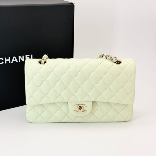 Chanel Caviar Quilted Medium Double Flap Light Green