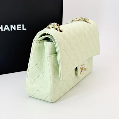 Chanel Caviar Quilted Medium Double Flap Light Green