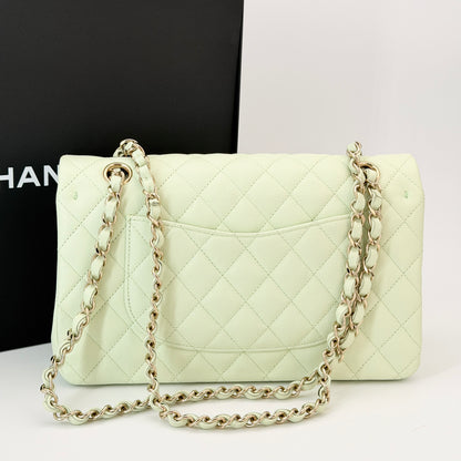 Chanel Caviar Quilted Medium Double Flap Light Green