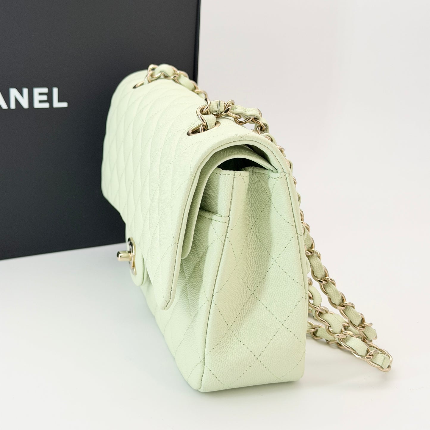 Chanel Caviar Quilted Medium Double Flap Light Green
