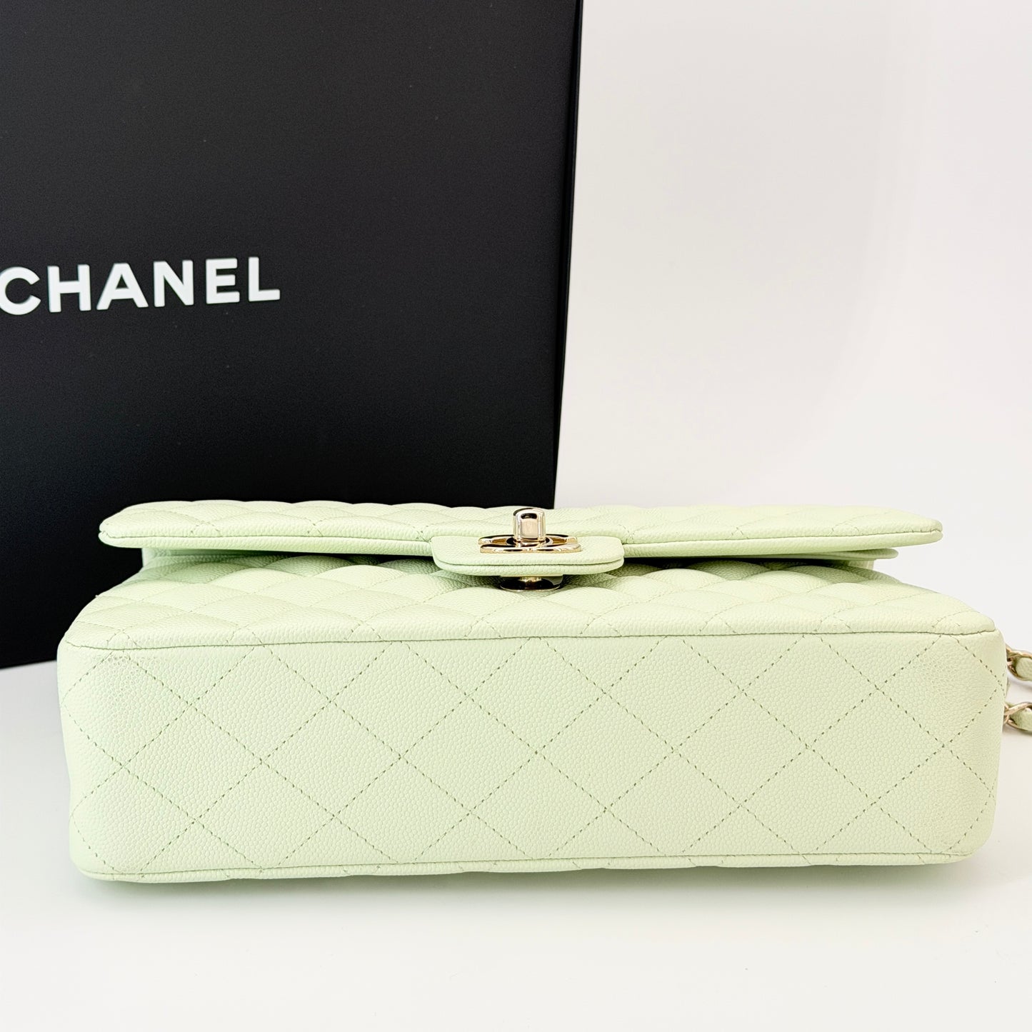 Chanel Caviar Quilted Medium Double Flap Light Green