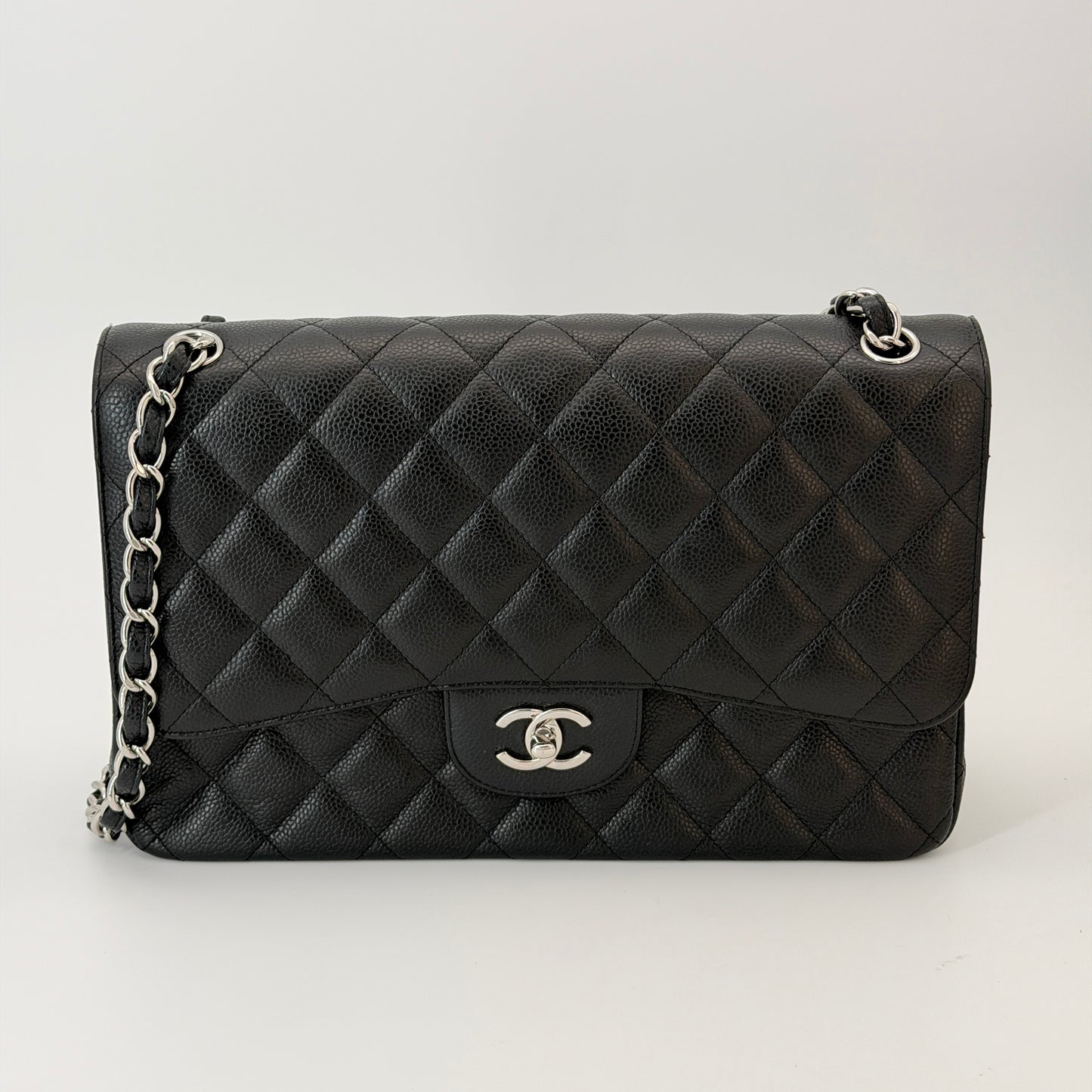 Chanel Classic Double Flap Bag Quilted Caviar Jumbo Black