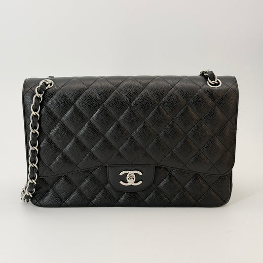Chanel Classic Double Flap Bag Quilted Caviar Jumbo Black