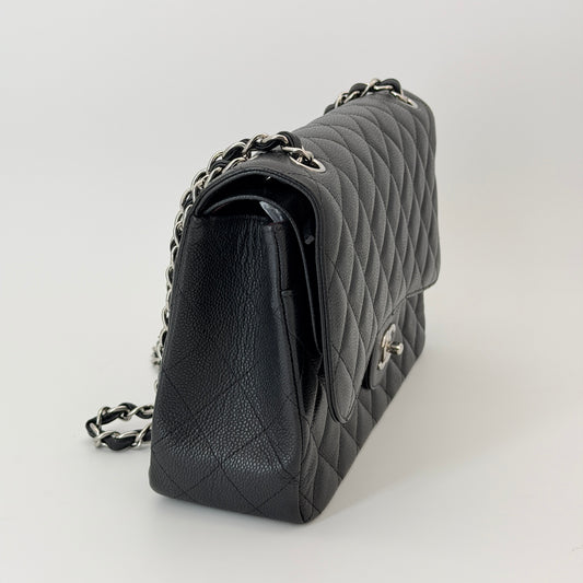 Chanel Classic Double Flap Bag Quilted Caviar Jumbo Black