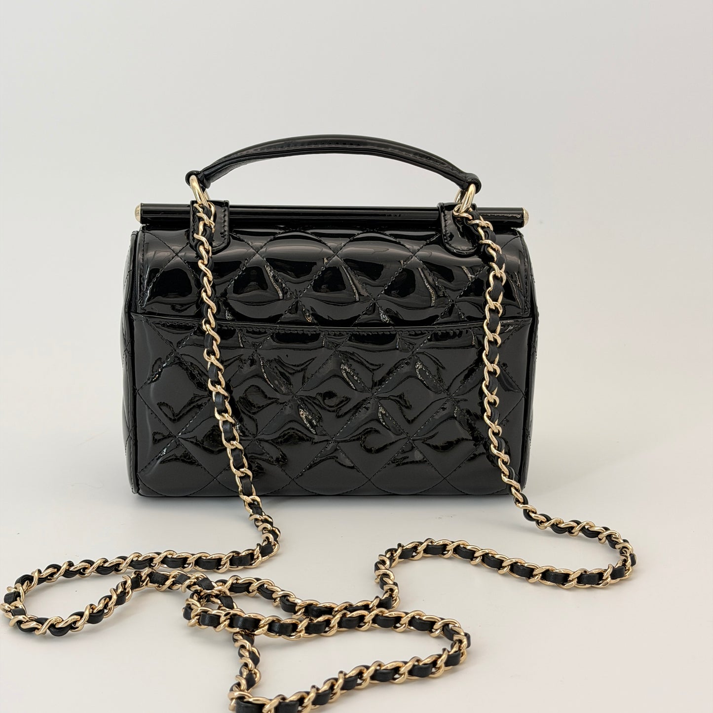 Chanel Patent Quilted Top Handle Flap Bag