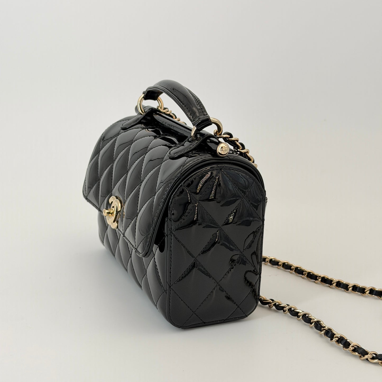 Chanel Patent Quilted Top Handle Flap Bag