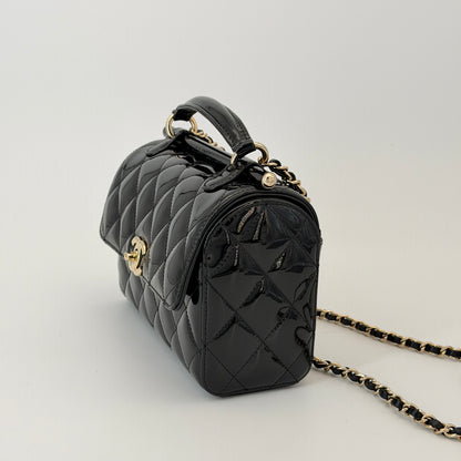 Chanel Patent Quilted Top Handle Flap Bag