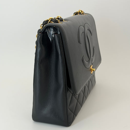 Chanel Black Calfskin Flap Crossbody Bag