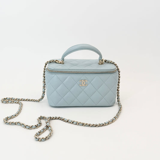 Chanel Lambskin Quilted Small Top Handle Vanity Case With Chain