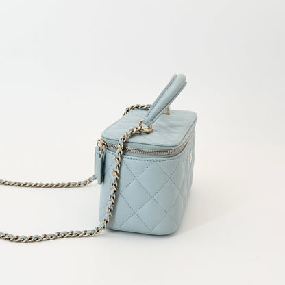 Chanel Lambskin Quilted Small Top Handle Vanity Case With Chain