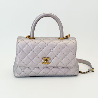 Chanel Metallic Caviar Quilted Coco Handle Flap Light Purple