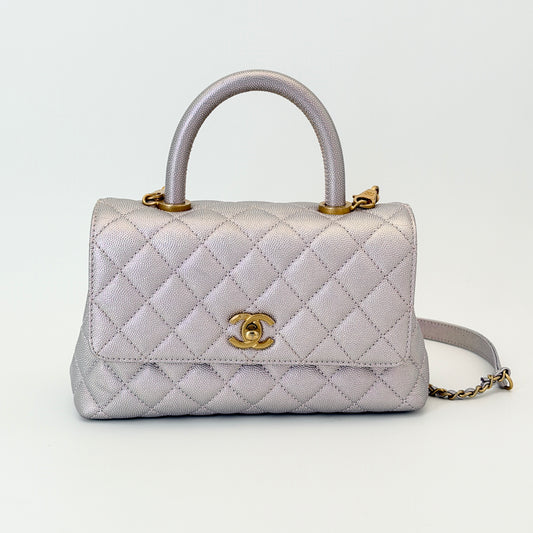 Chanel Metallic Caviar Quilted Coco Handle Flap Light Purple