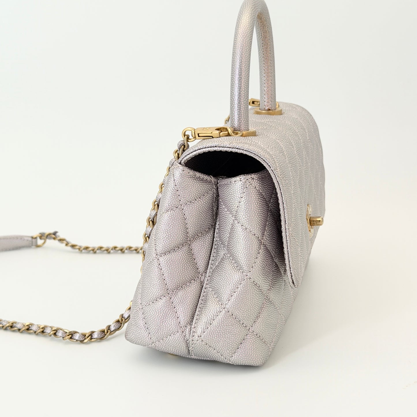 Chanel Metallic Caviar Quilted Coco Handle Flap Light Purple